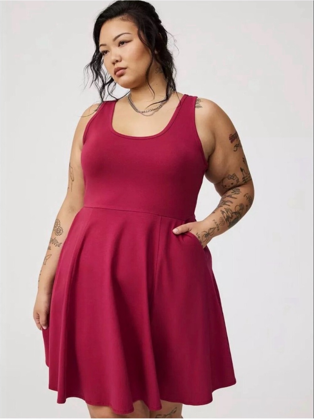 Torrid Plus Size Foxy Skater Mini Dress Sleeveless in Berry
